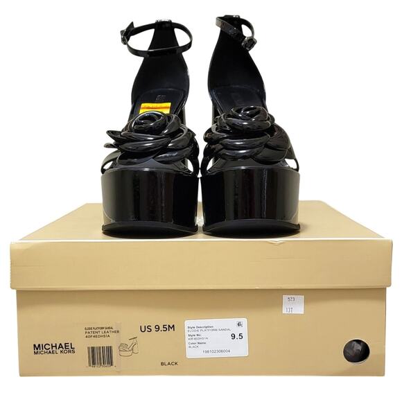 Michael Michael Kors Elodie Rosette Platform Sandal Size US 9.5M Black Patent - Picture 6 of 6